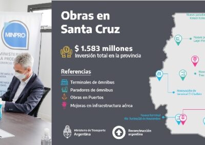Meoni visitó Santa Cruz y firmó convenios para la renovación de terminales, compra de maquinaria y  modernización del sector aéreo y portuario