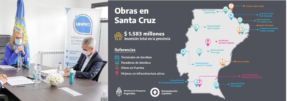Meoni visitó Santa Cruz y firmó convenios para la renovación de terminales, compra de maquinaria y  modernización del sector aéreo y portuario