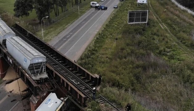 Descarriló un tren de cargas sobre el puente La Virginia
