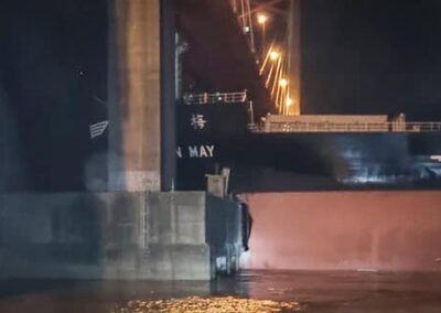 Un gran buque cerealero chocó contra el puente Zárate Brazo Largo