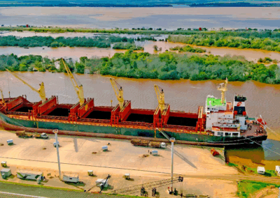 Puerto Concepción del Uruguay exporta madera a India y se prepara para embarcar harina de soja a Dinamarca