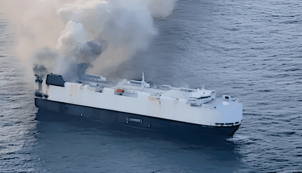 Incendio en el Maersk Lanco compromete carga de langostino argentino rumbo a Europa