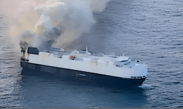 Incendio en el Maersk Lanco compromete carga de langostino argentino rumbo a Europa